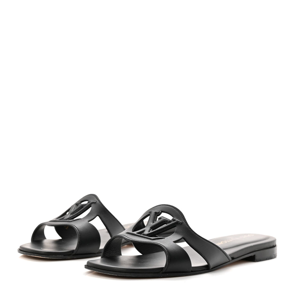 Louis Vuitton Calfskin LV Isola Flat Sandals 37.5 Black