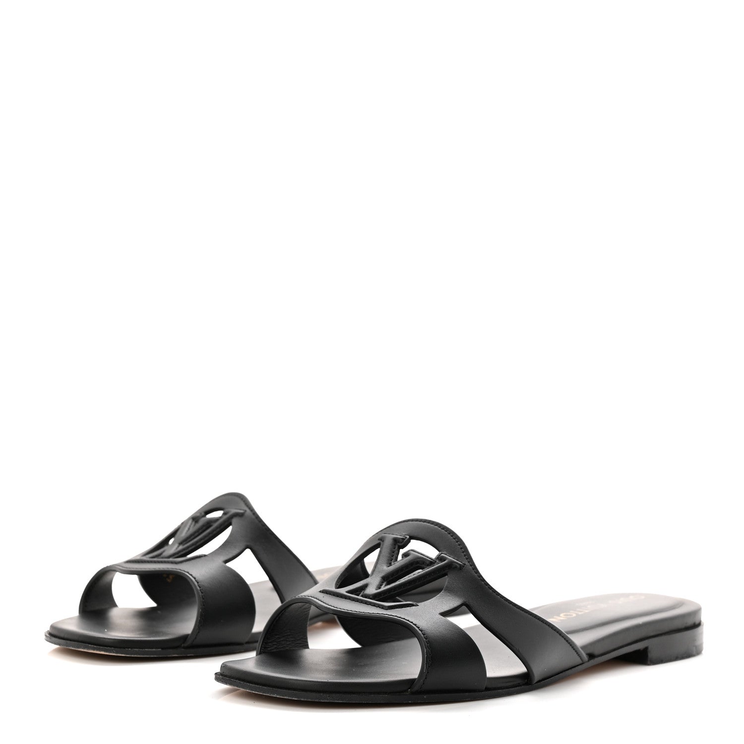 Louis Vuitton Calfskin LV Isola Flat Sandals 37.5 Black