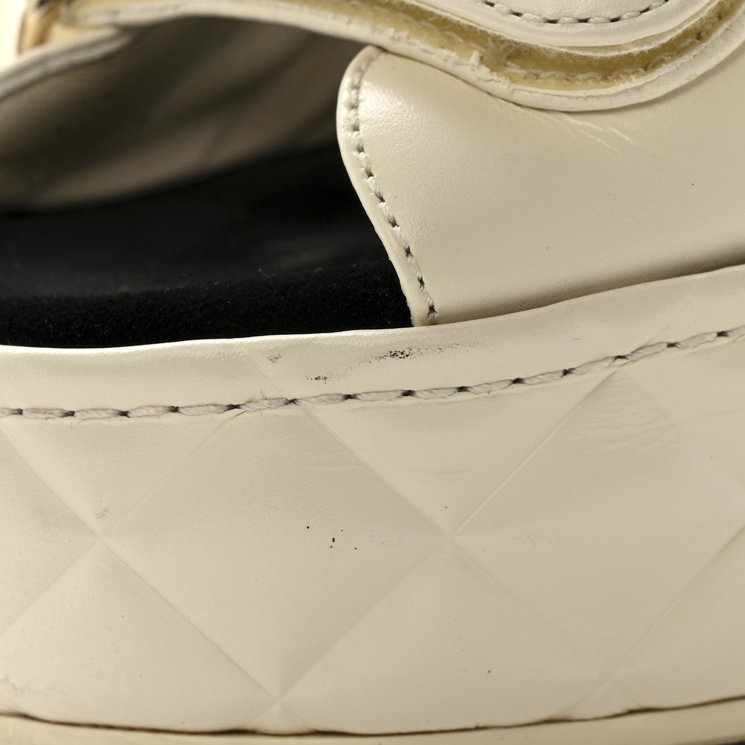 Chanel Shiny Calfskin Quilted Wedge Sandals 36 Ivory