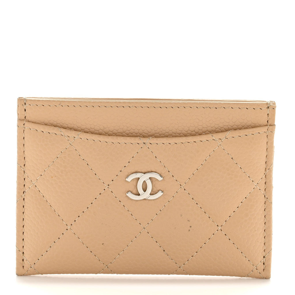 Caviar Quilted Card Holder Beige