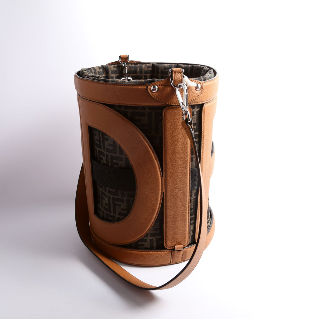 7VA589 FF Zucca/Calfskin Step Out Bucket Bag Brown