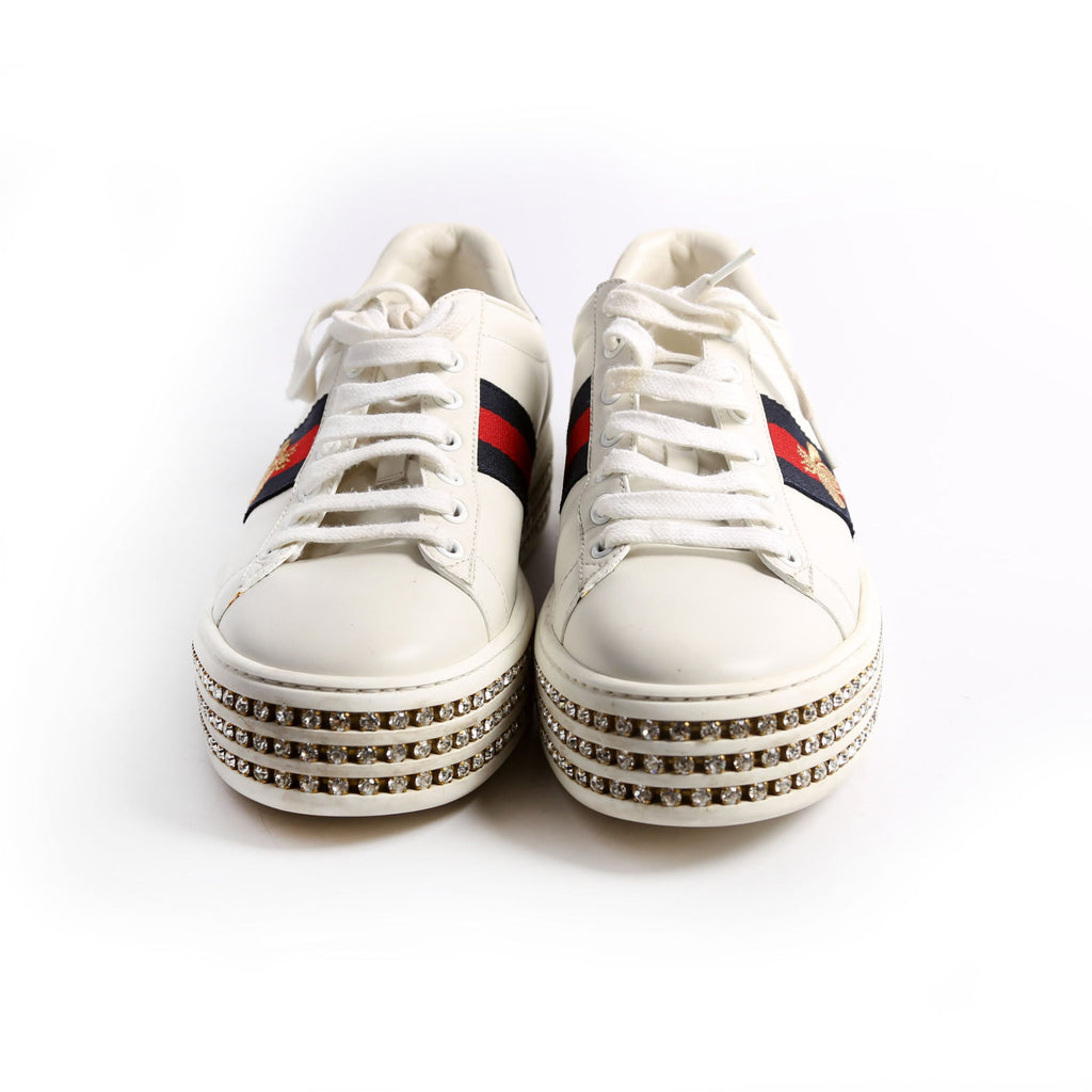 Ace Web Bee Crystal Platform Sneakers Size 38.5 White/Navy