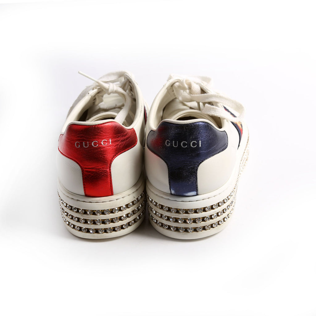 Ace Web Bee Crystal Platform Sneakers Size 38.5 White/Navy