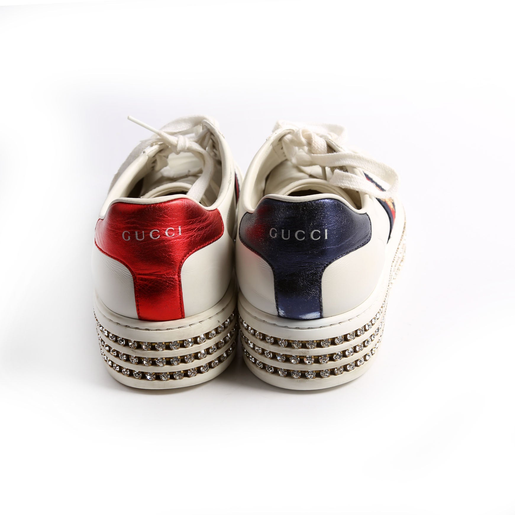 Ace Web Bee Crystal Platform Sneakers Size 38.5 White/Navy
