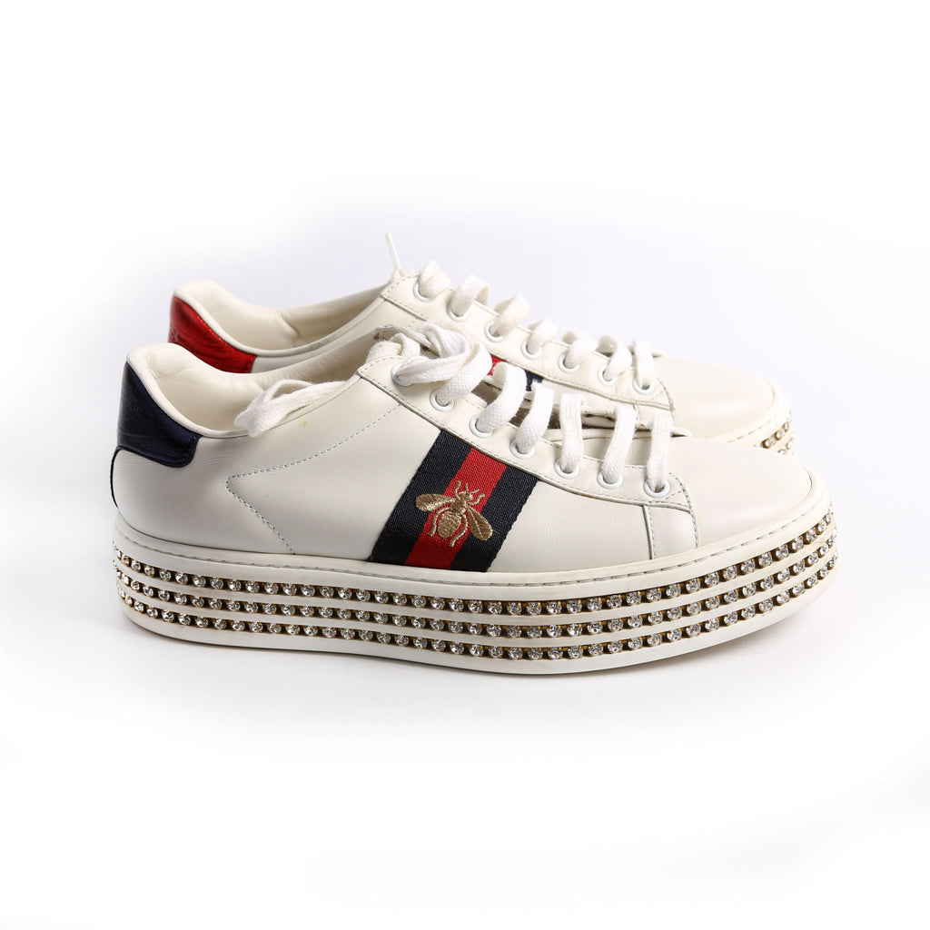 Ace Web Bee Crystal Platform Sneakers Size 38.5 White/Navy