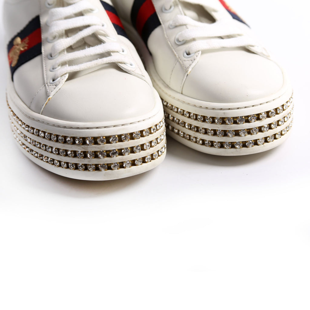 Ace Web Bee Crystal Platform Sneakers Size 38.5 White/Navy