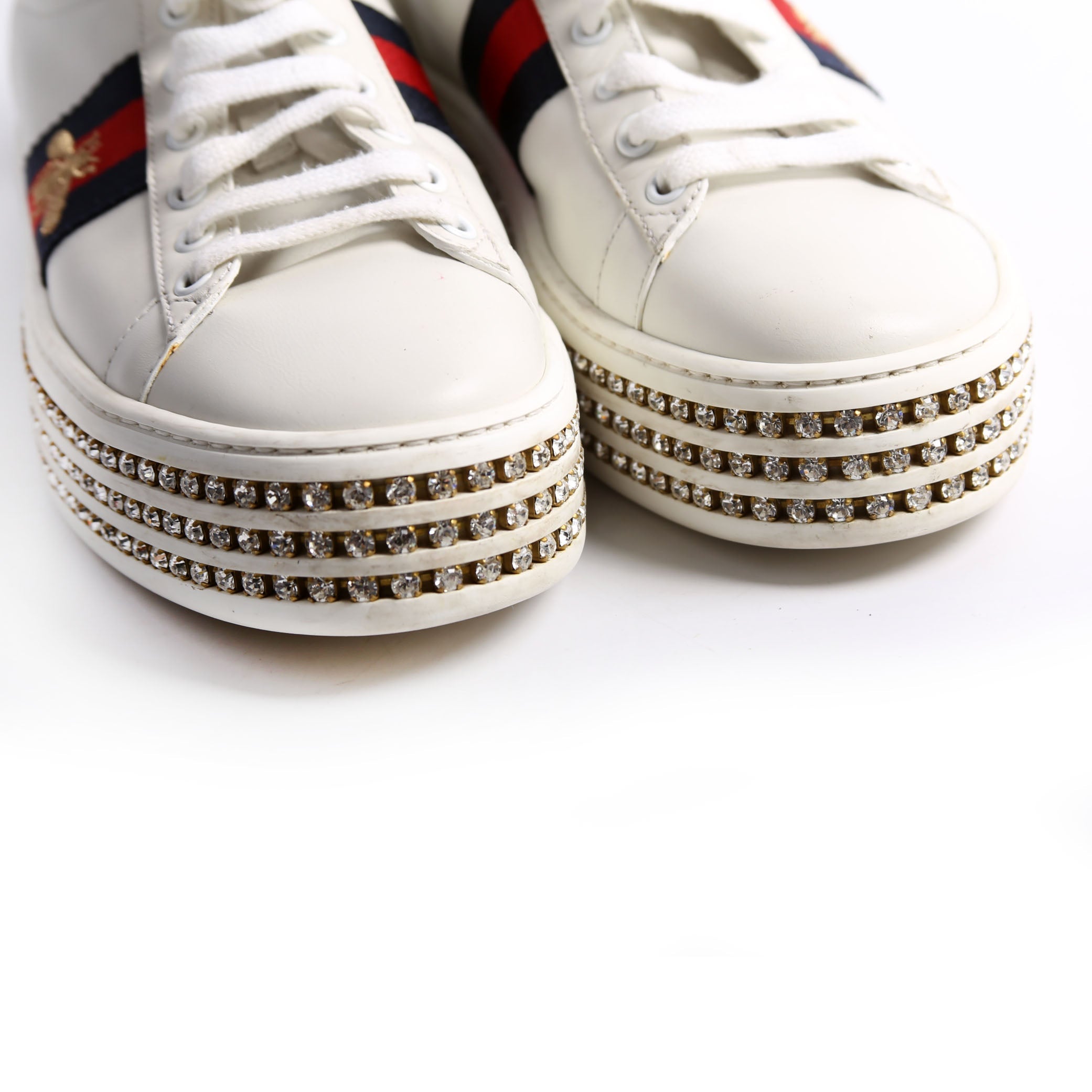 Ace Web Bee Crystal Platform Sneakers Size 38.5 White/Navy