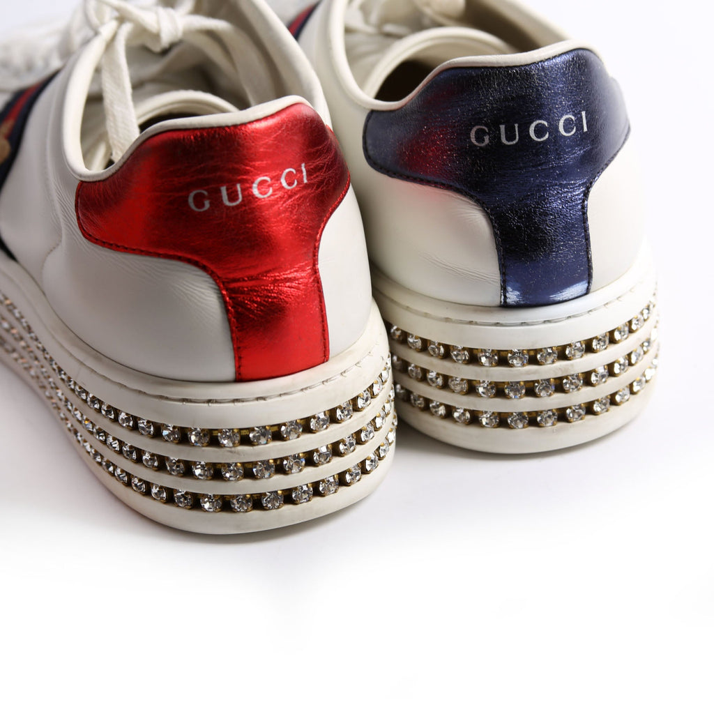 Ace Web Bee Crystal Platform Sneakers Size 38.5 White/Navy