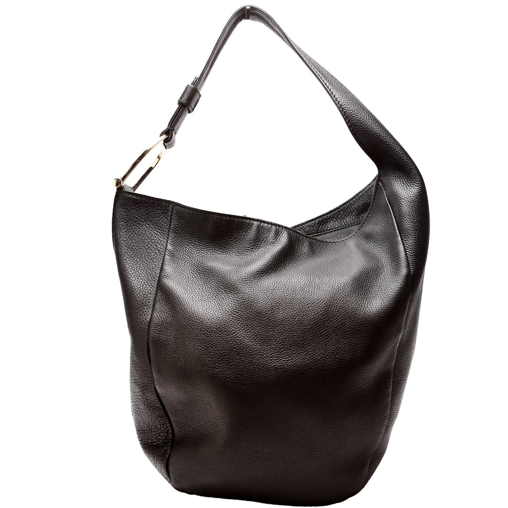 257050 Greenwich Leather One Shoulder Bag Black