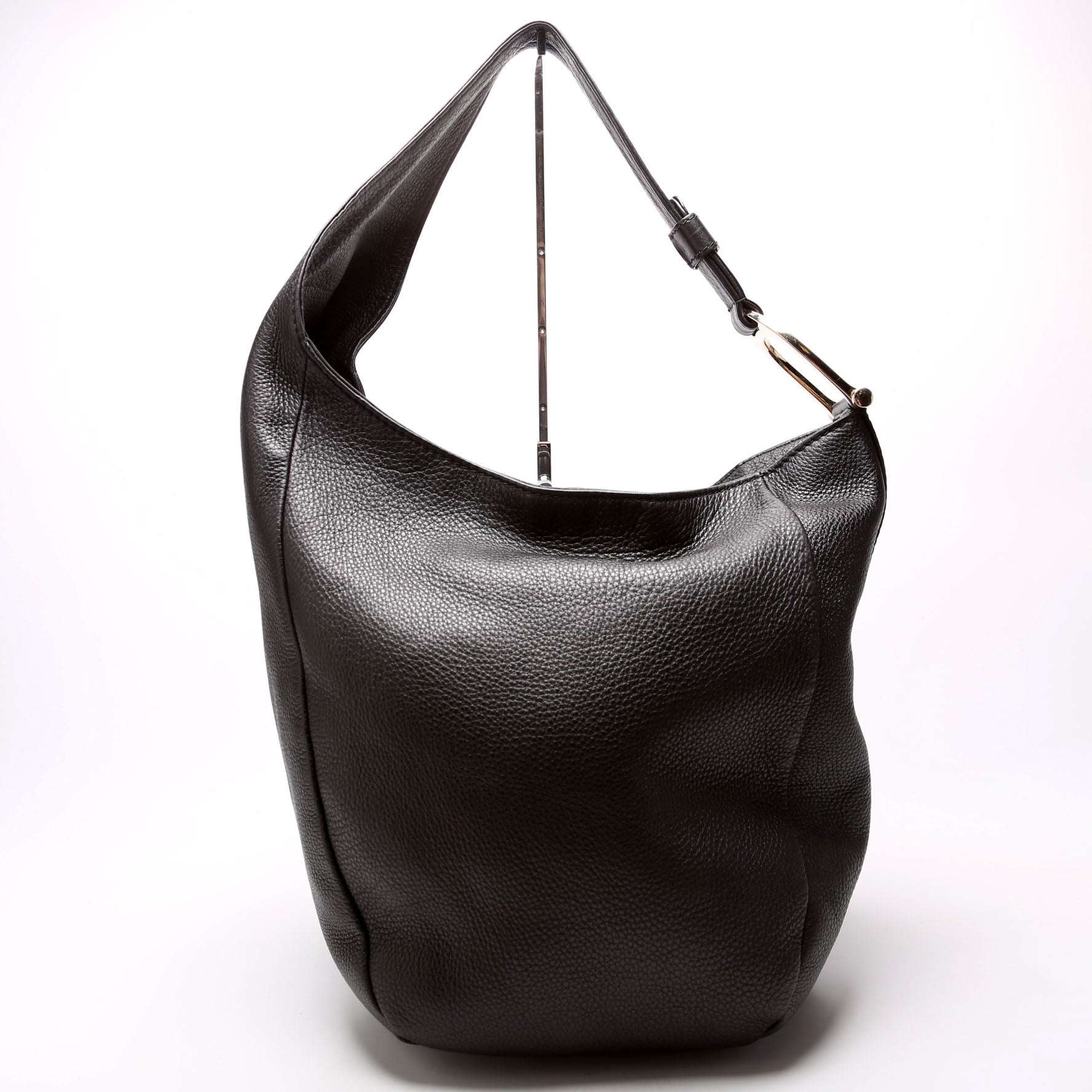 257050 Greenwich Leather One Shoulder Bag Black