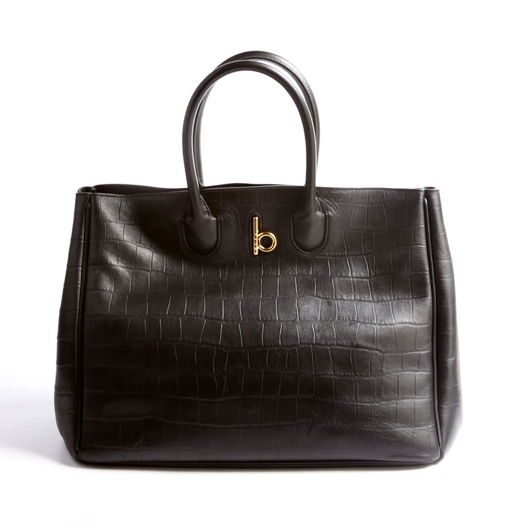 Rocking Horse Tote Crocodile Embossed Medium Black