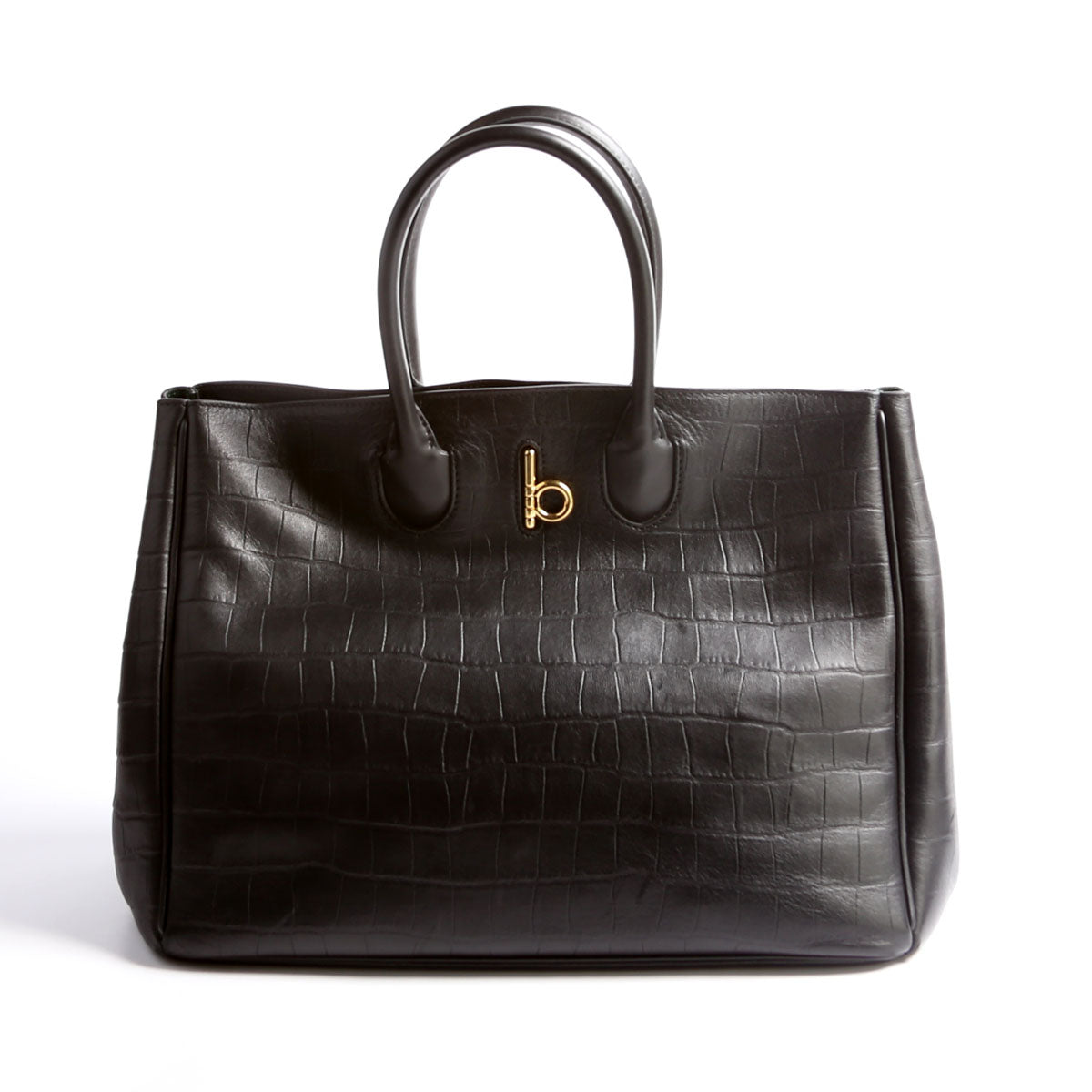 Rocking Horse Tote Crocodile Embossed Medium Black