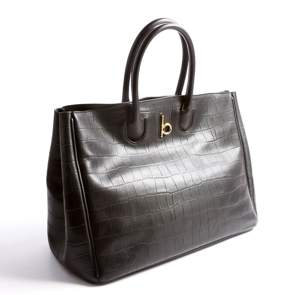 Rocking Horse Tote Crocodile Embossed Medium Black