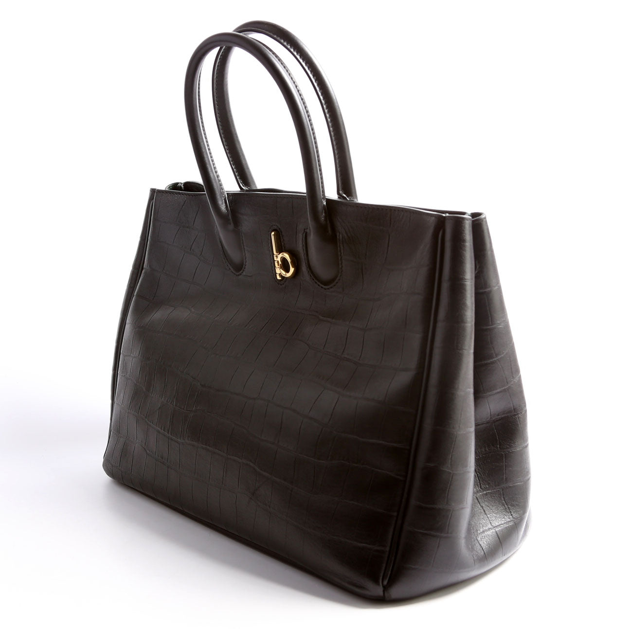 Rocking Horse Tote Crocodile Embossed Medium Black