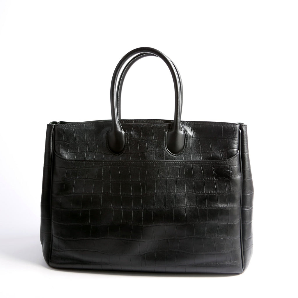 Rocking Horse Tote Crocodile Embossed Medium Black