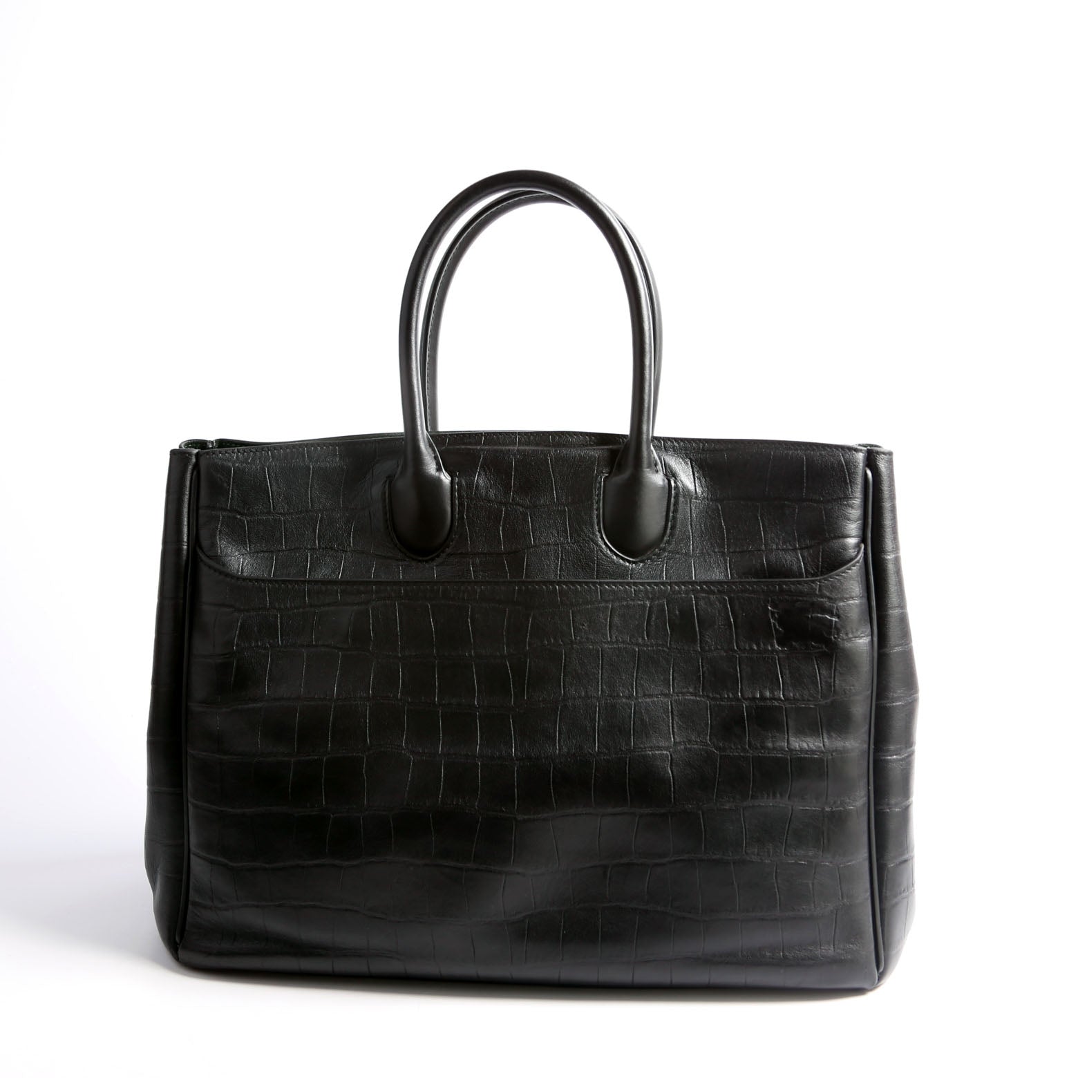 Rocking Horse Tote Crocodile Embossed Medium Black