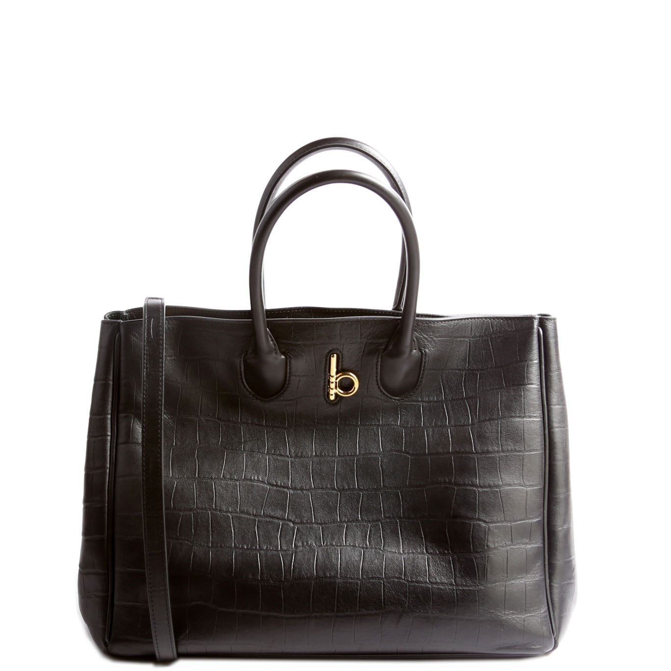 Rocking Horse Tote Crocodile Embossed Medium Black