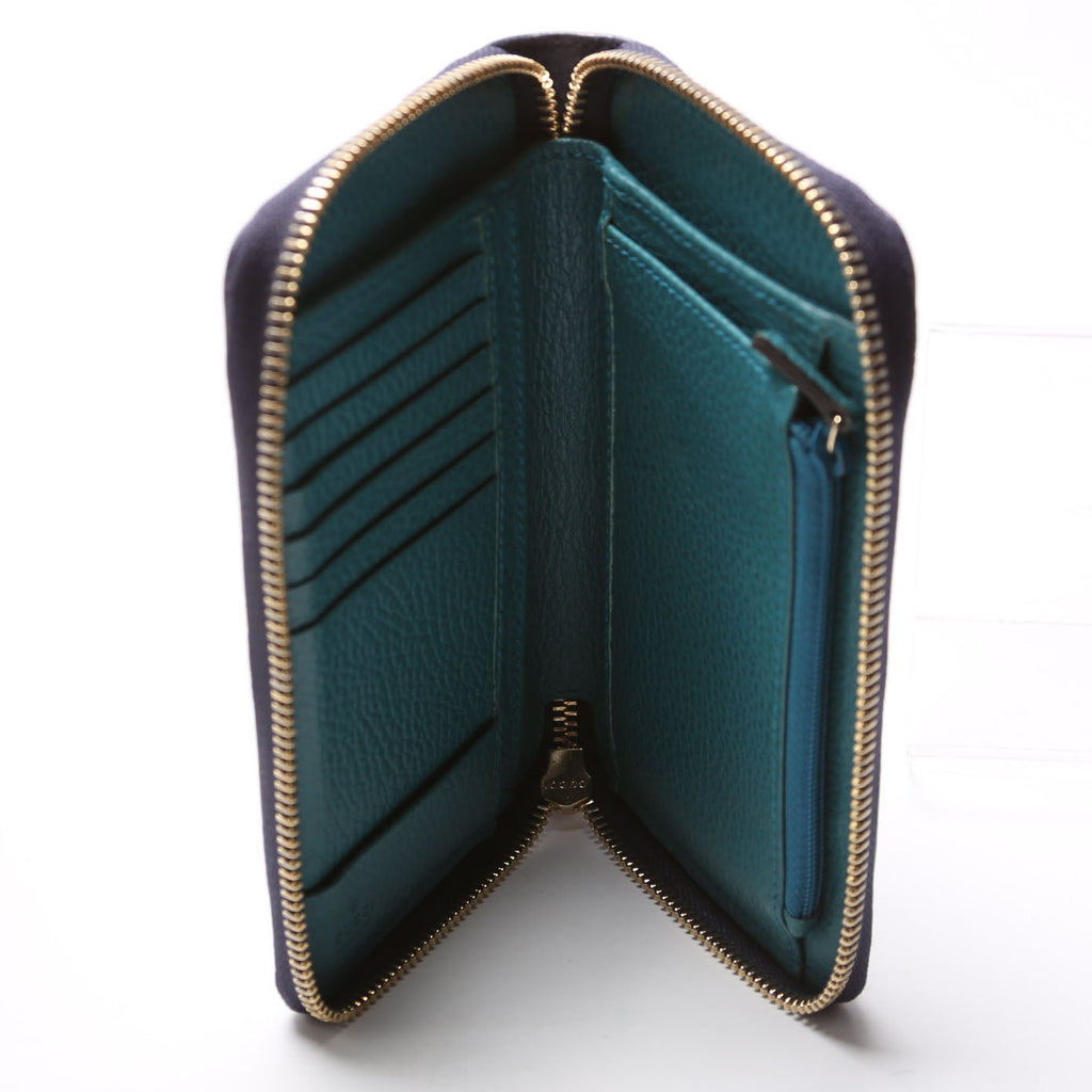 354497 Compact Leather Zip Wallet Navy