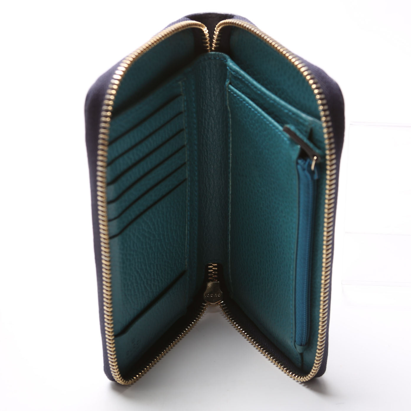 354497 Compact Leather Zip Wallet Navy
