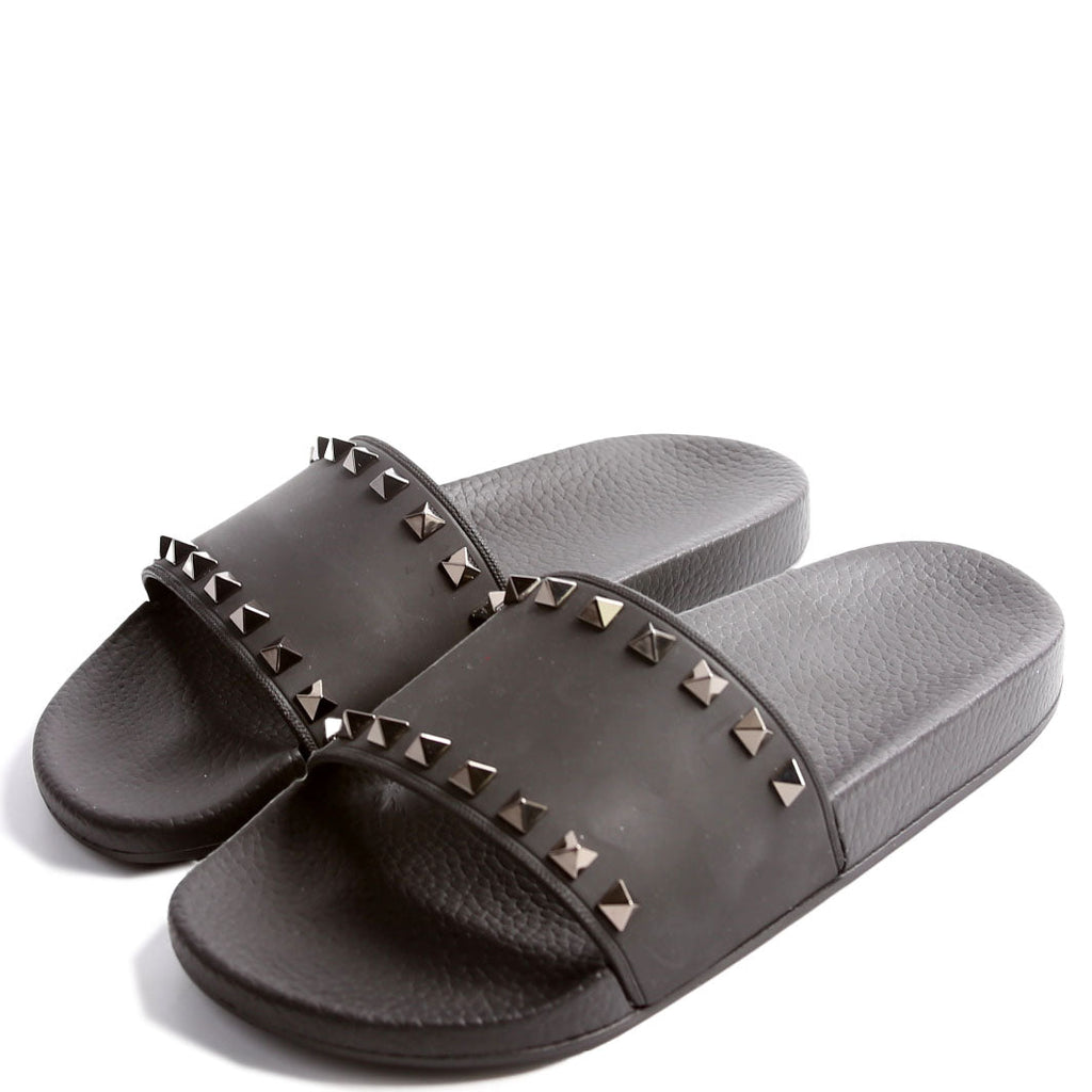 Rockstud Rubber Slides Size 38 Black