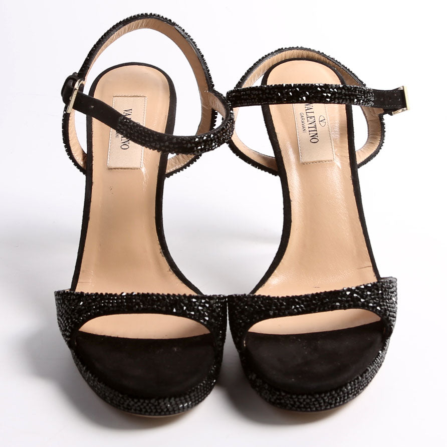 Crystal Embossed Sandal Heels Size 37 Black