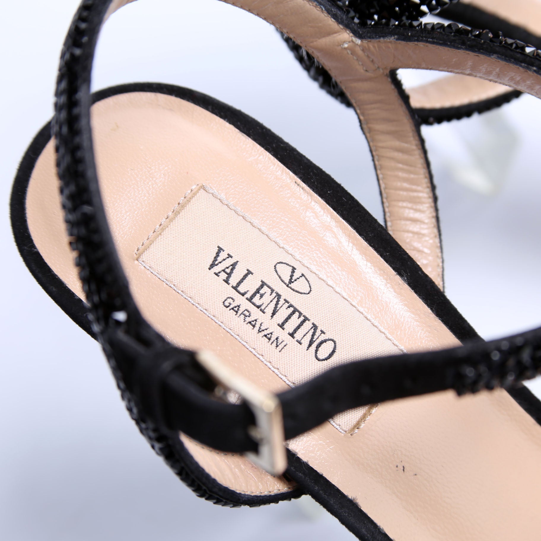 Crystal Embossed Sandal Heels Size 37 Black