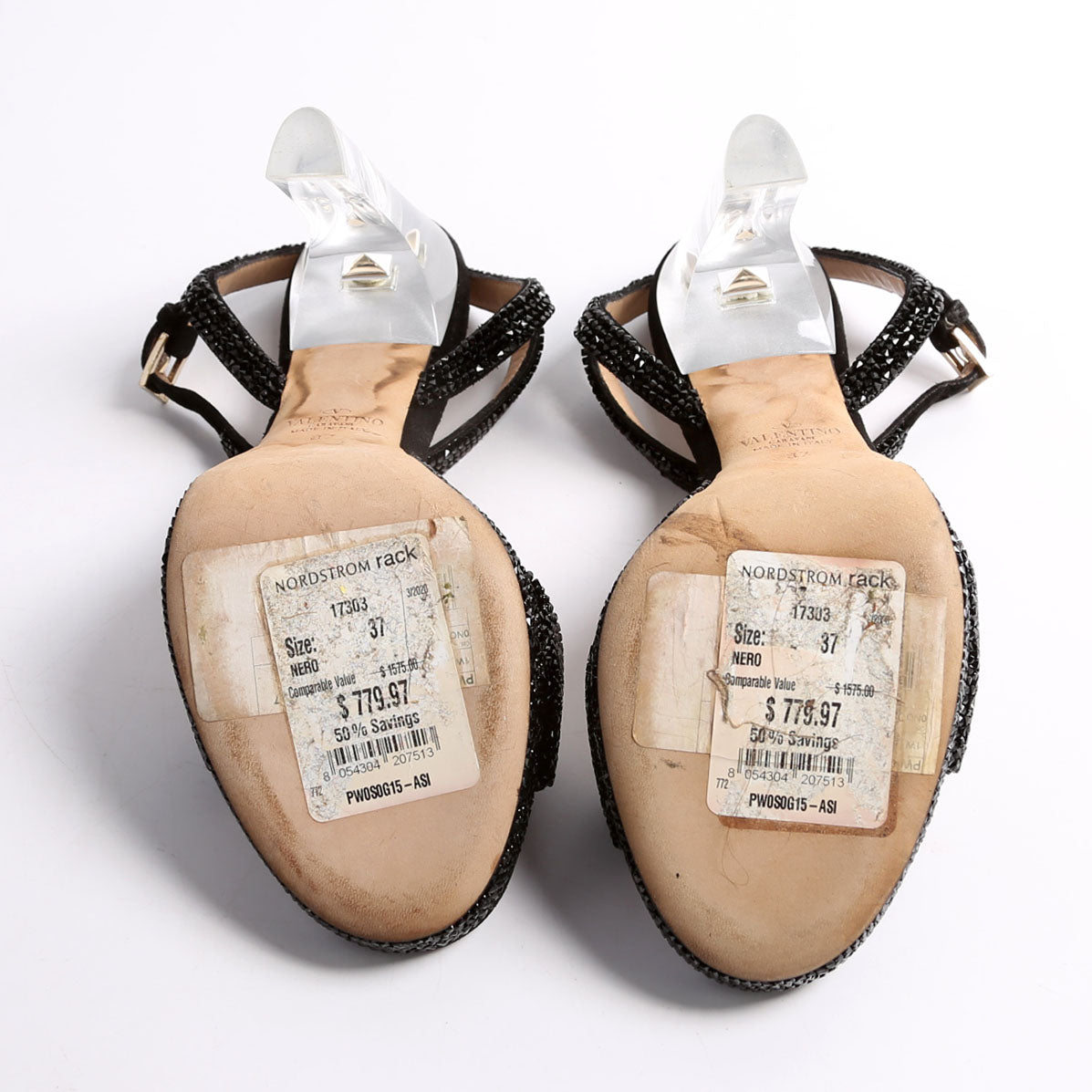 Crystal Embossed Sandal Heels Size 37 Black