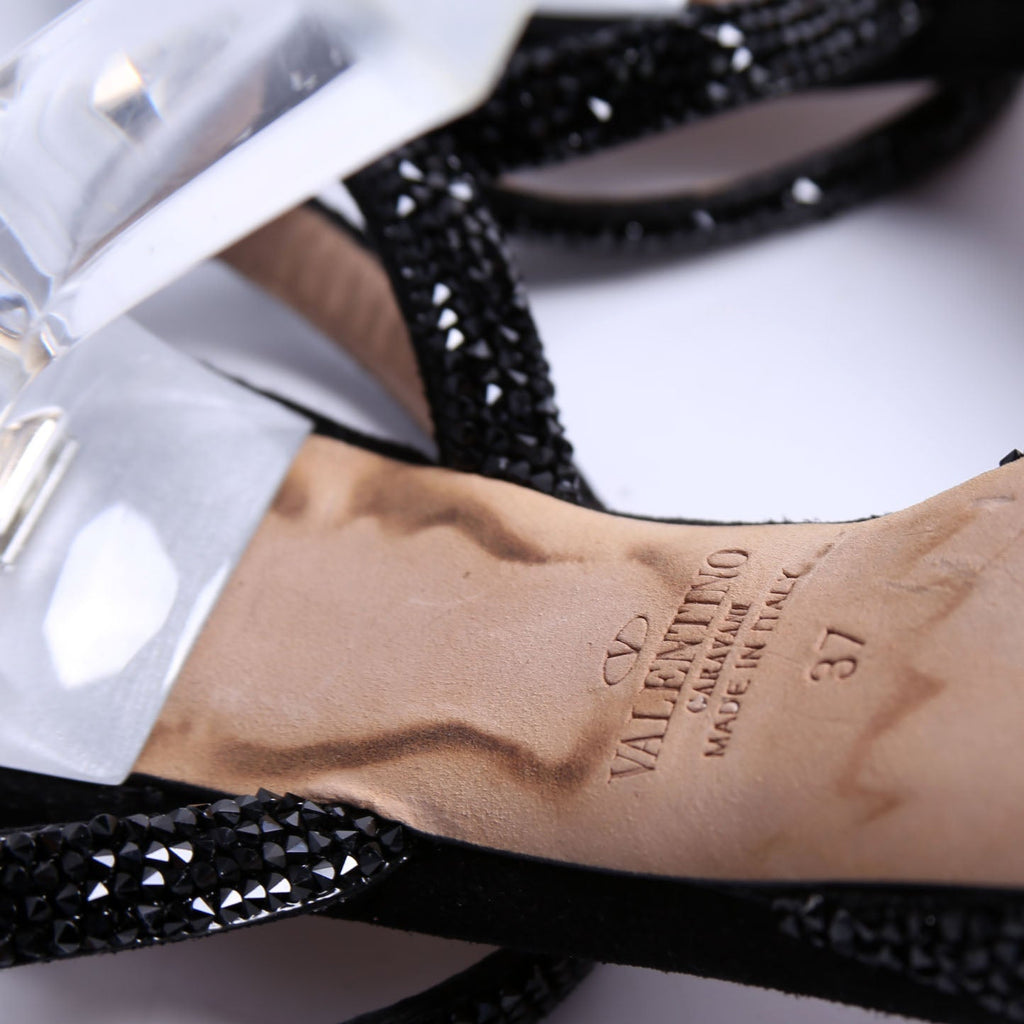 Crystal Embossed Sandal Heels Size 37 Black