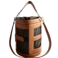 7VA589 FF Zucca/Calfskin Step Out Bucket Bag Brown