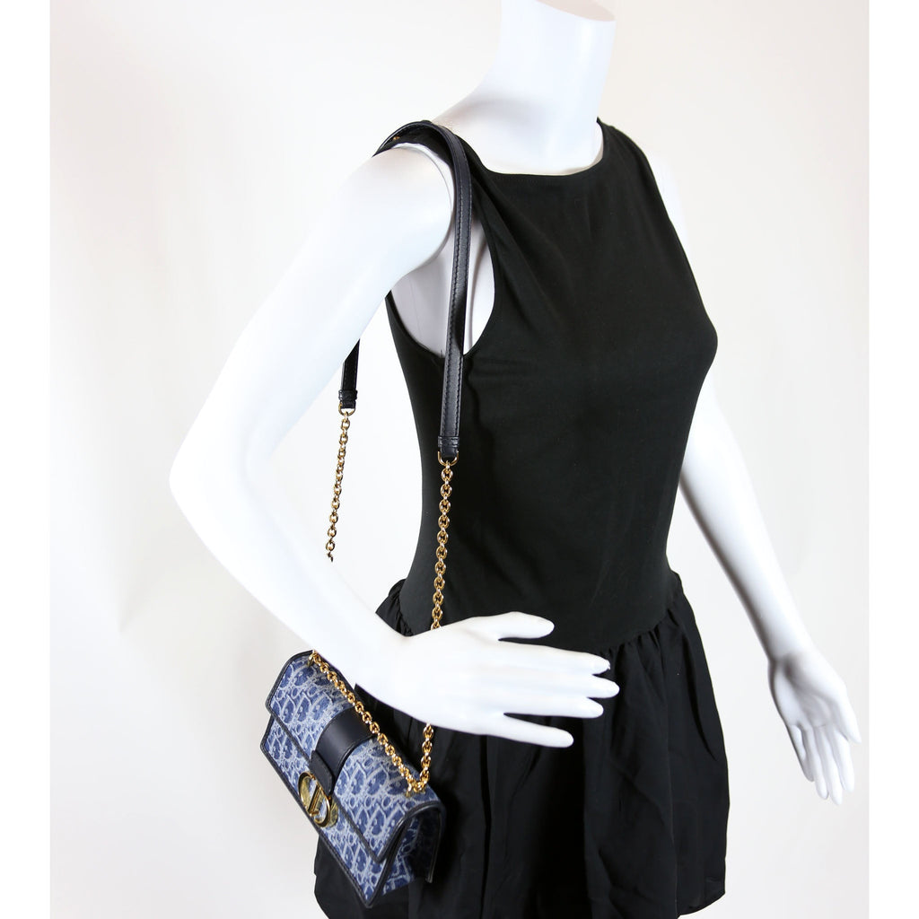 30 Montaigne E/W Denim Chain Bag