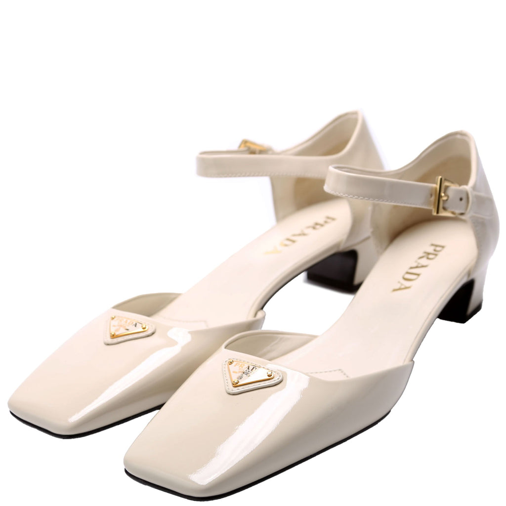 Triangle Logo Patent Square Toe Pumps Size 38