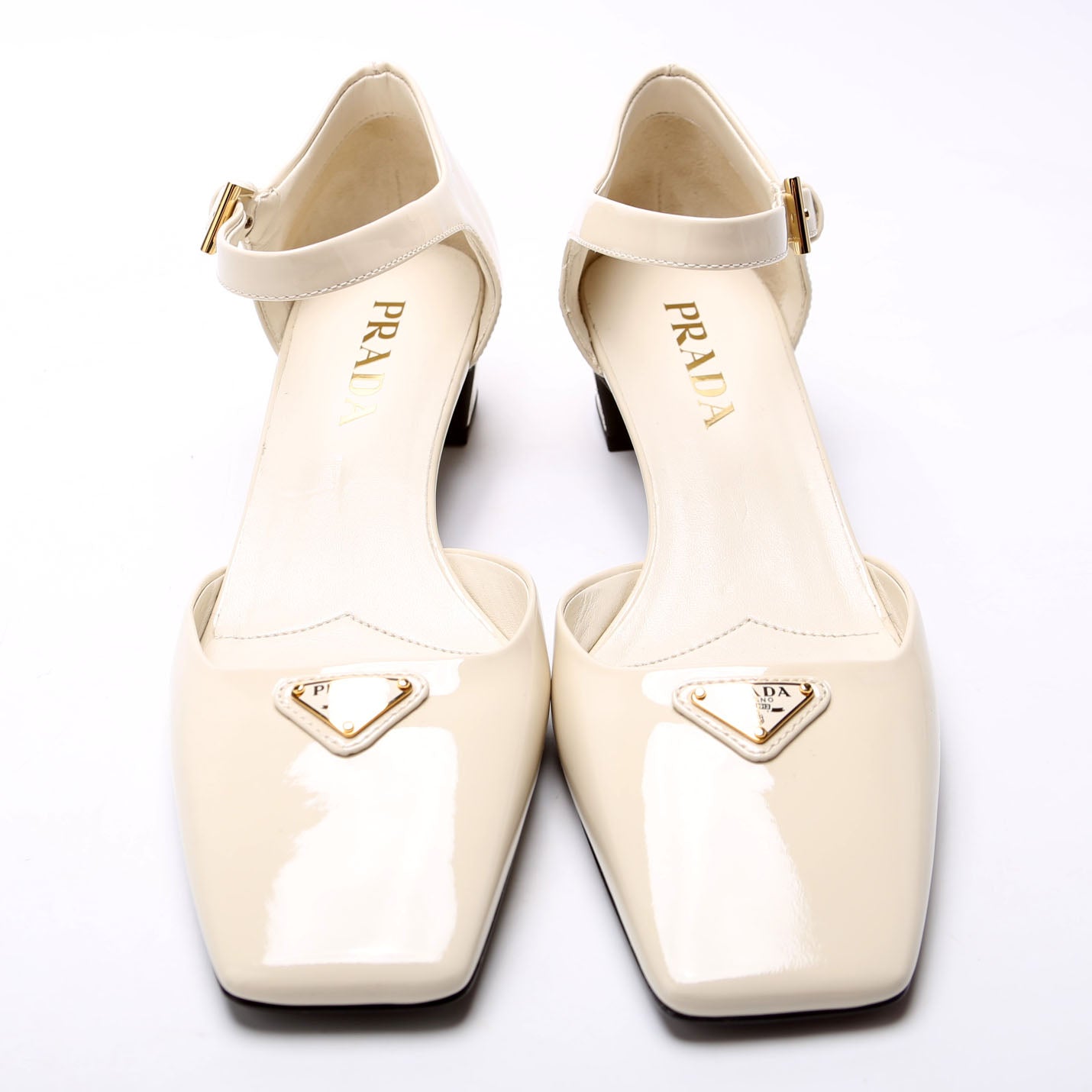 Triangle Logo Patent Square Toe Pumps Size 38