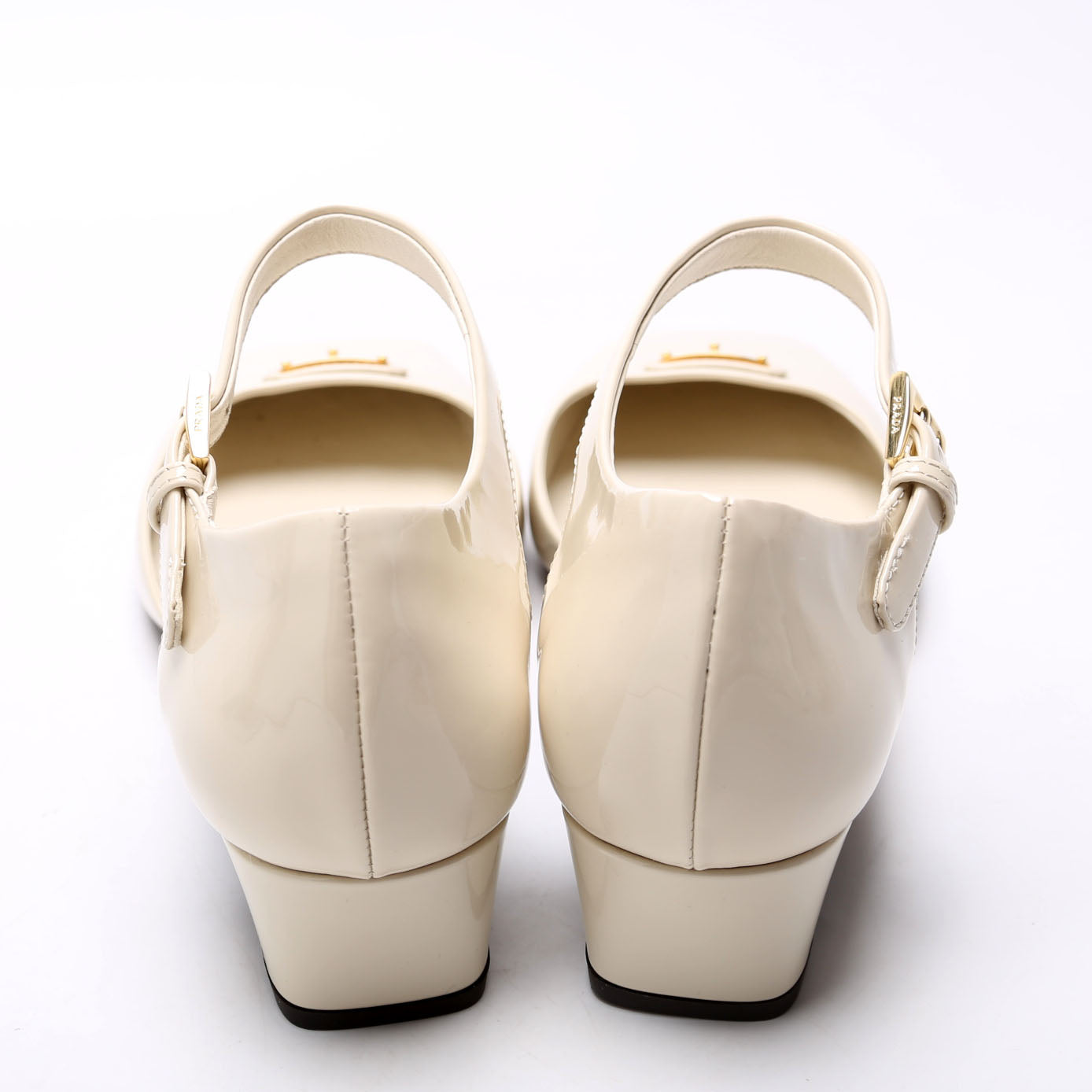 Triangle Logo Patent Square Toe Pumps Size 38