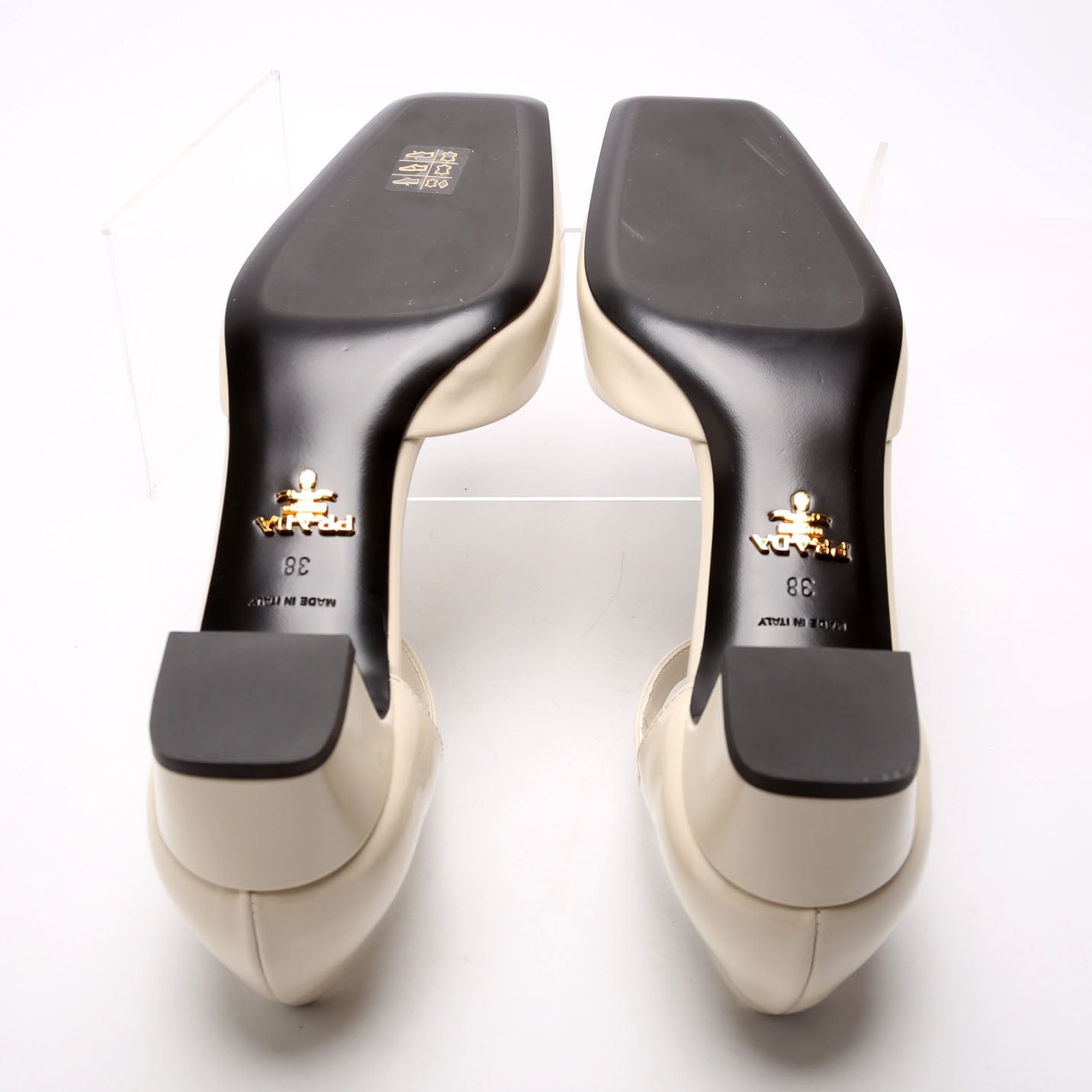 Triangle Logo Patent Square Toe Pumps Size 38