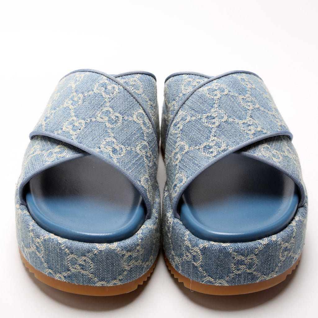 GG Denim CrissCross Platform Sandal Size 38