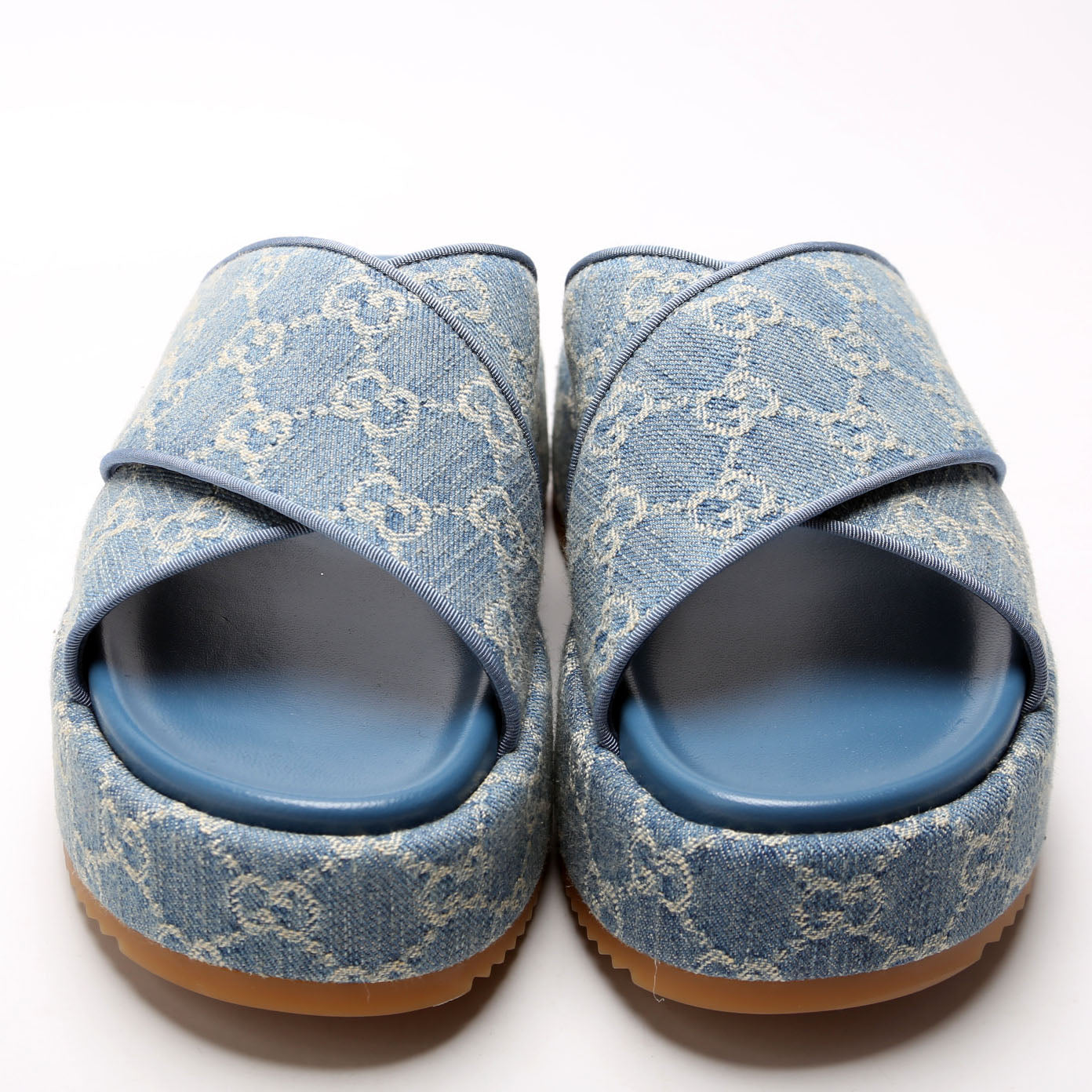 GG Denim CrissCross Platform Sandal Size 38