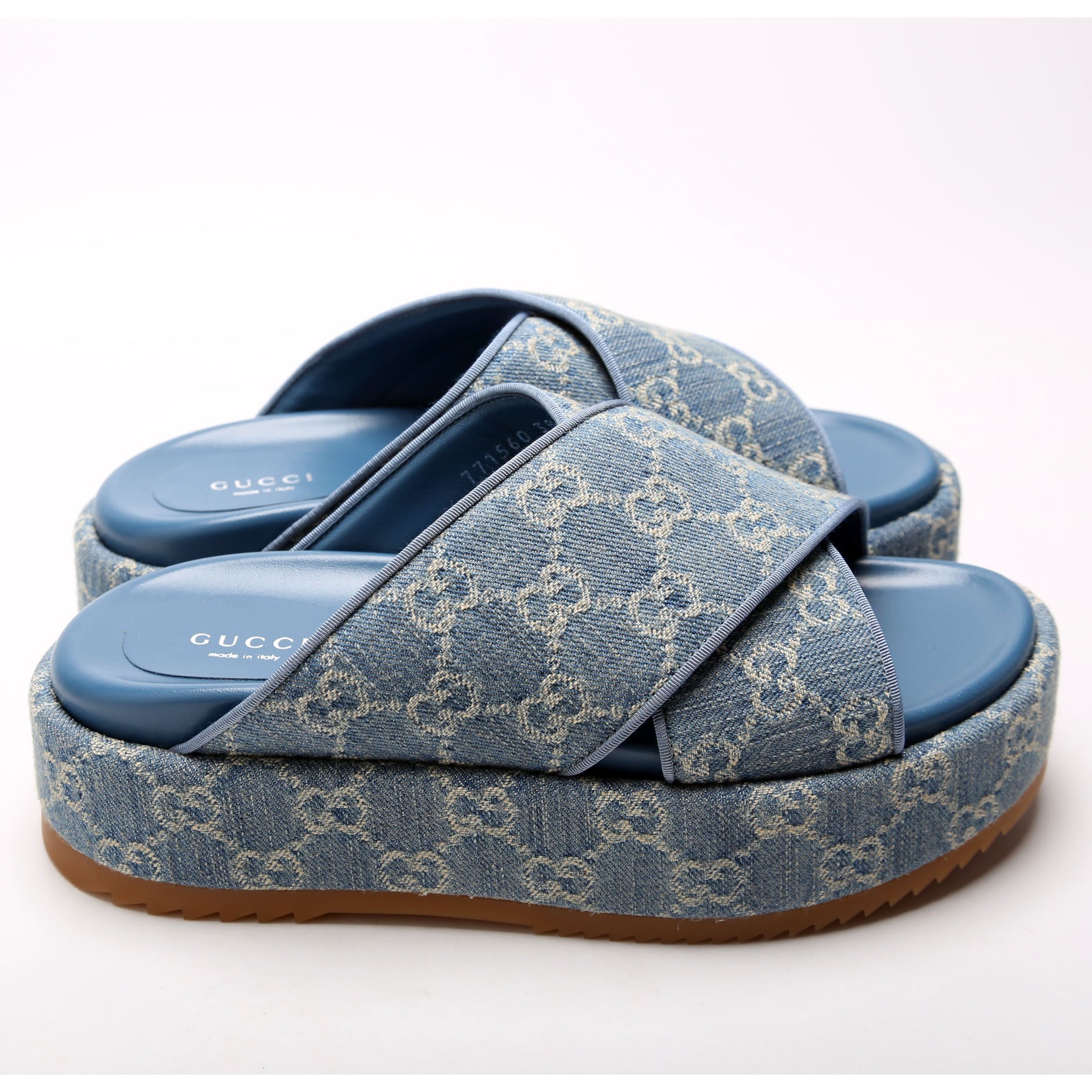 GG Denim CrissCross Platform Sandal Size 38