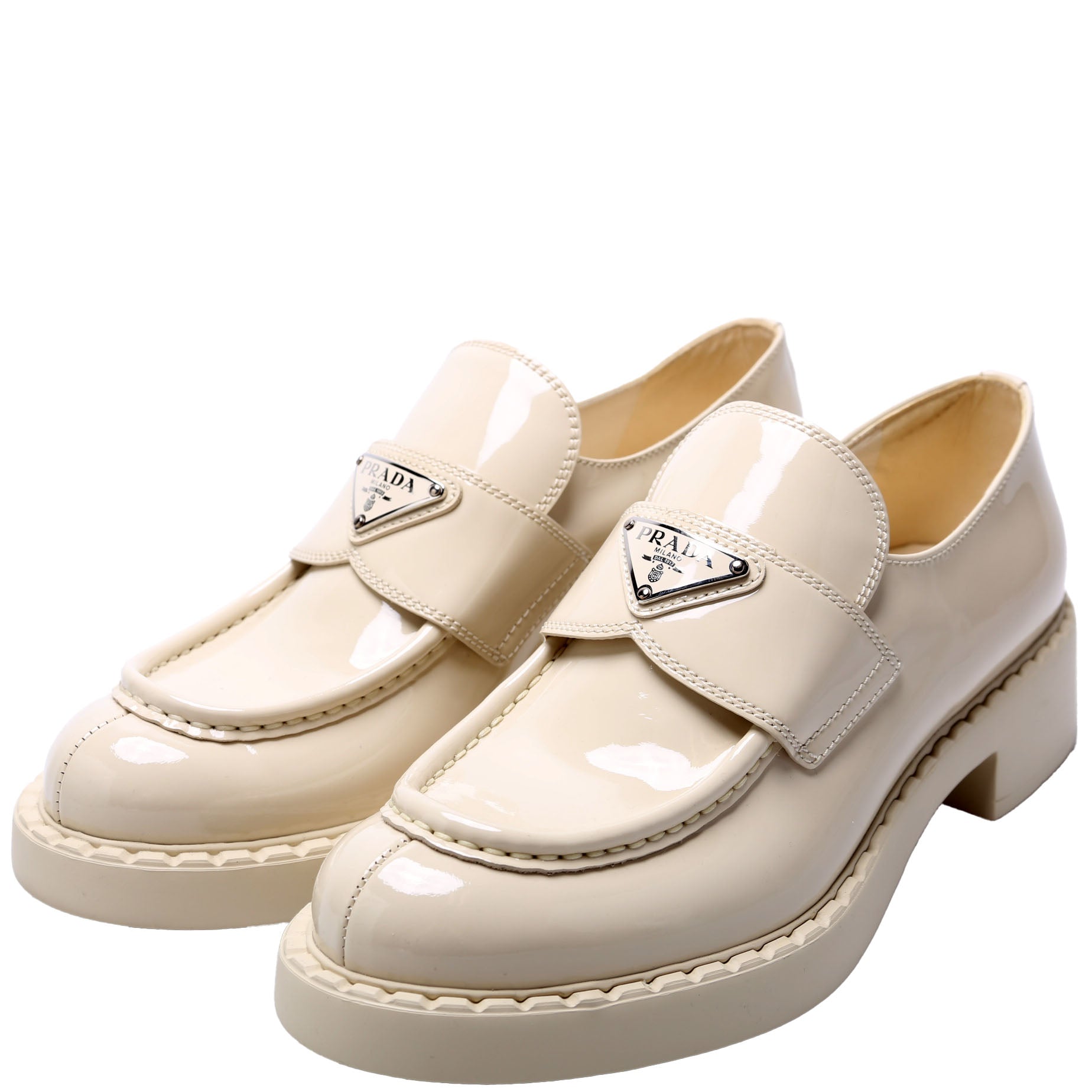 Triangle Logo Pat Loafers Size 39 Cream