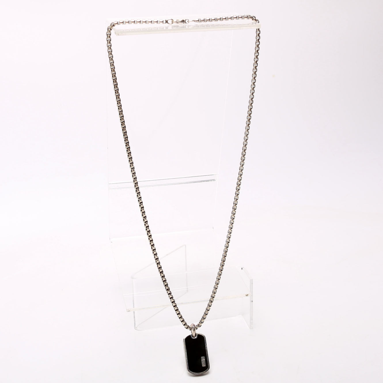 Dog Tag Long Necklace 925/Onyx
