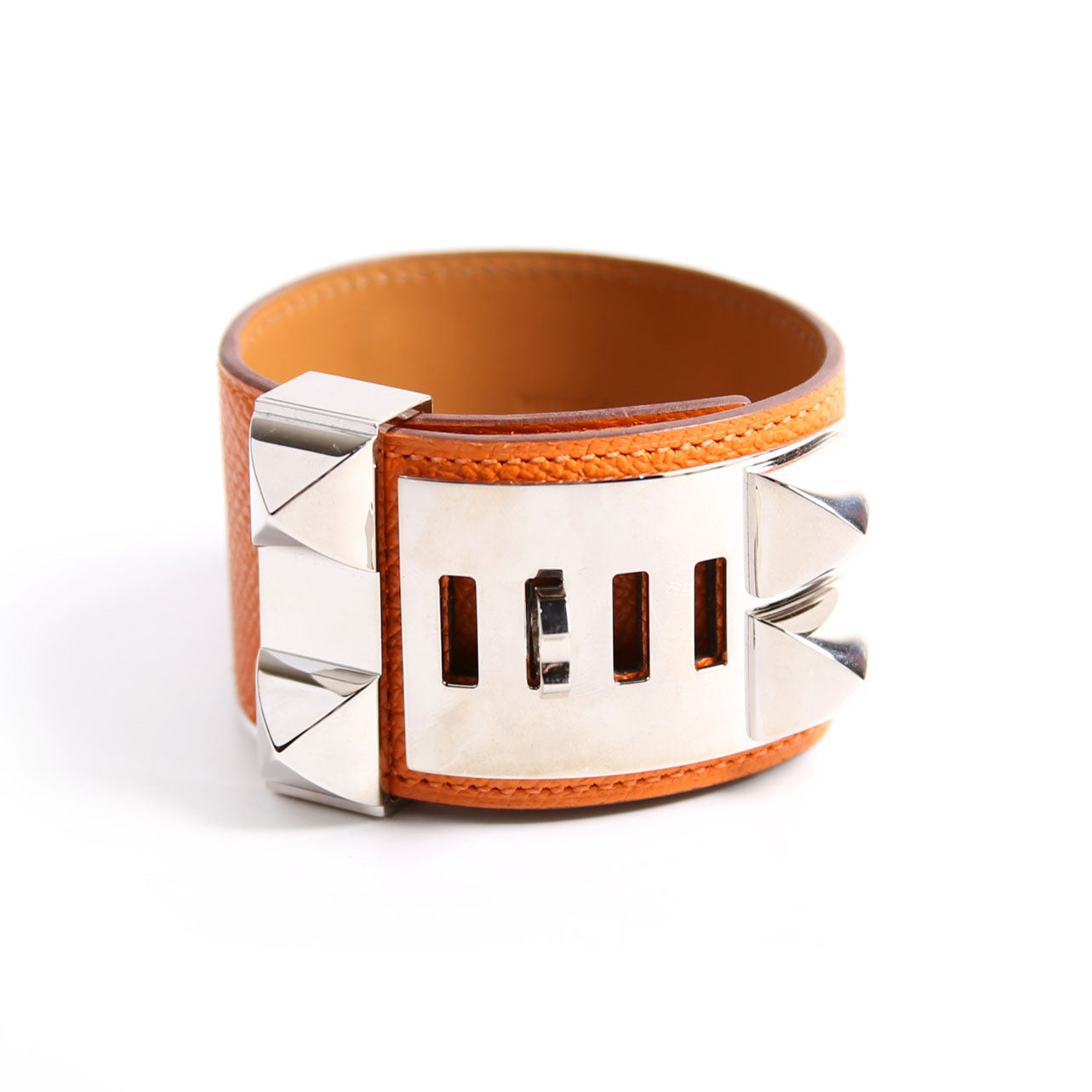 Collier De Chien Epsom Leather Bracelet Orange/Silver