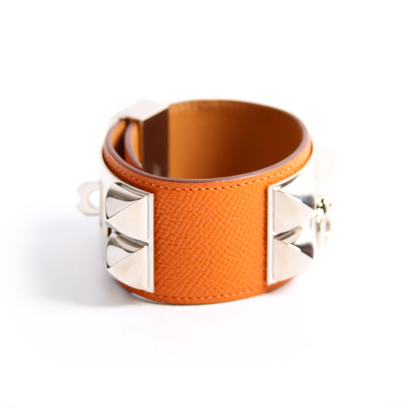 Collier De Chien Epsom Leather Bracelet Orange/Silver