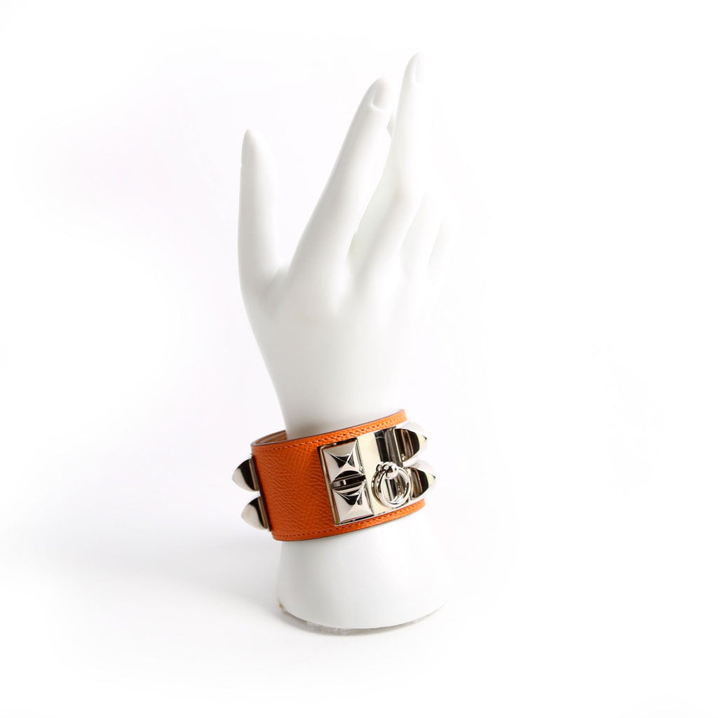 Collier De Chien Epsom Leather Bracelet Orange/Silver