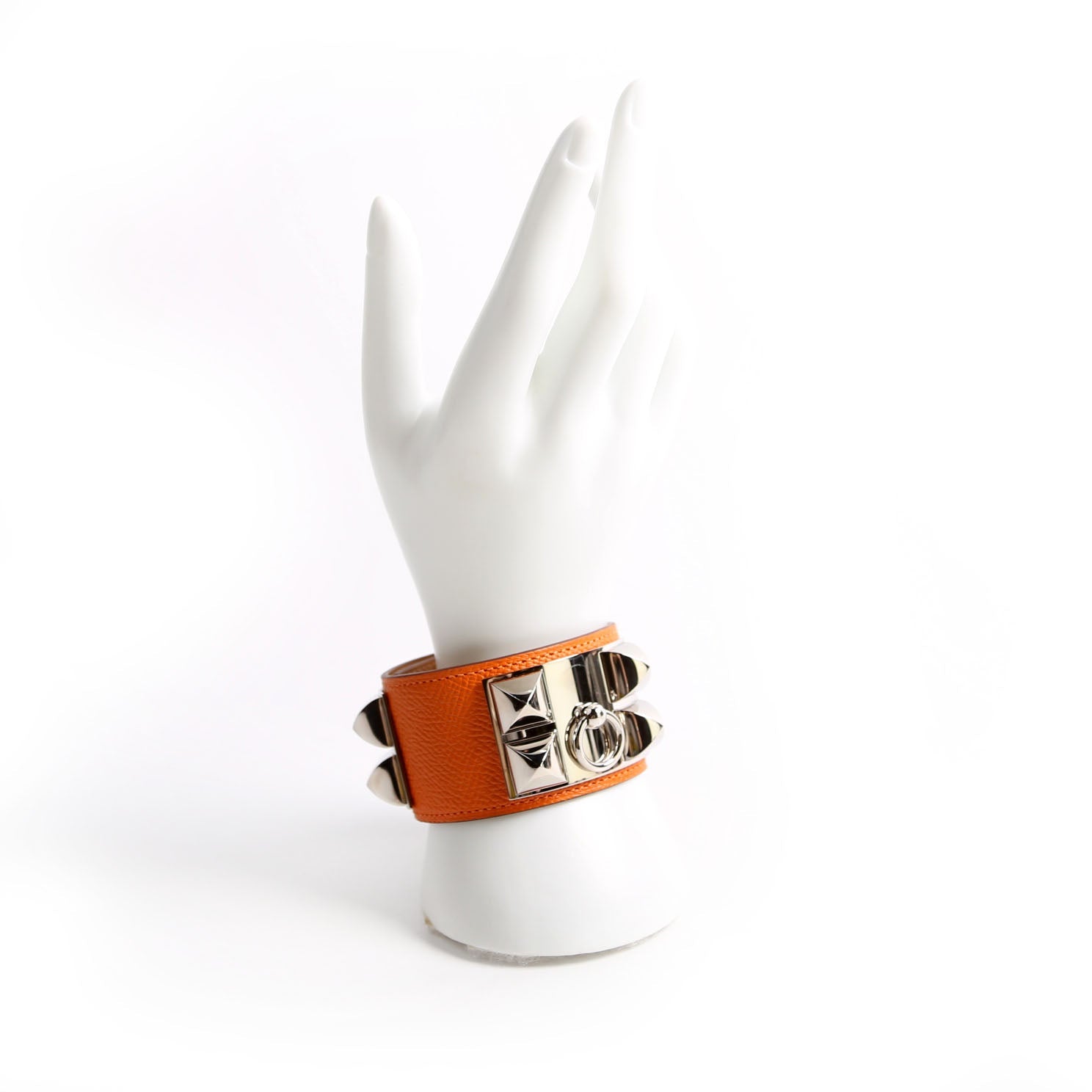 Collier De Chien Epsom Leather Bracelet Orange/Silver