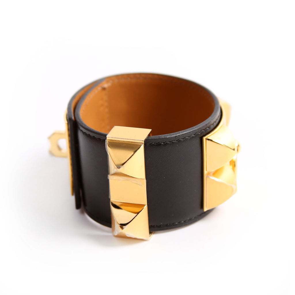 Collier De Chien Epsom Leather Bracelet Black/Gold