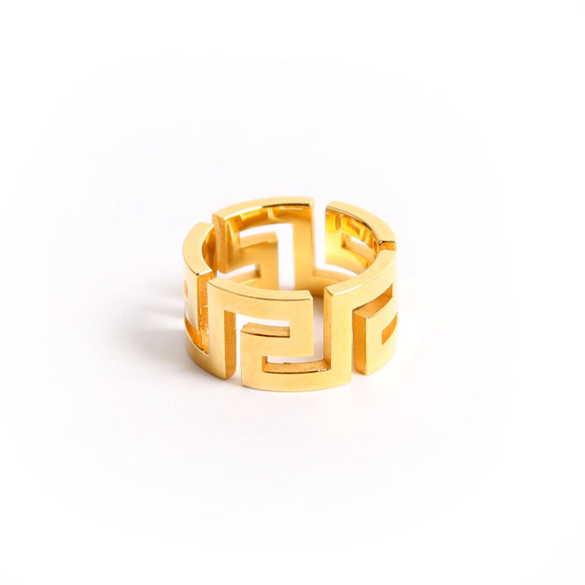 Greca Goldtone Ring Size 8 Gold