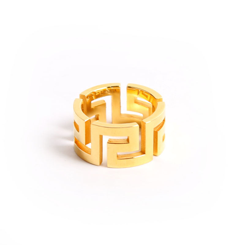 Greca Goldtone Ring Size 8 Gold