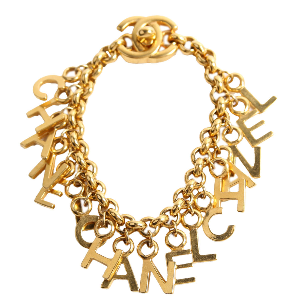 CC Turnlock Letter Charms Bracelet Gold