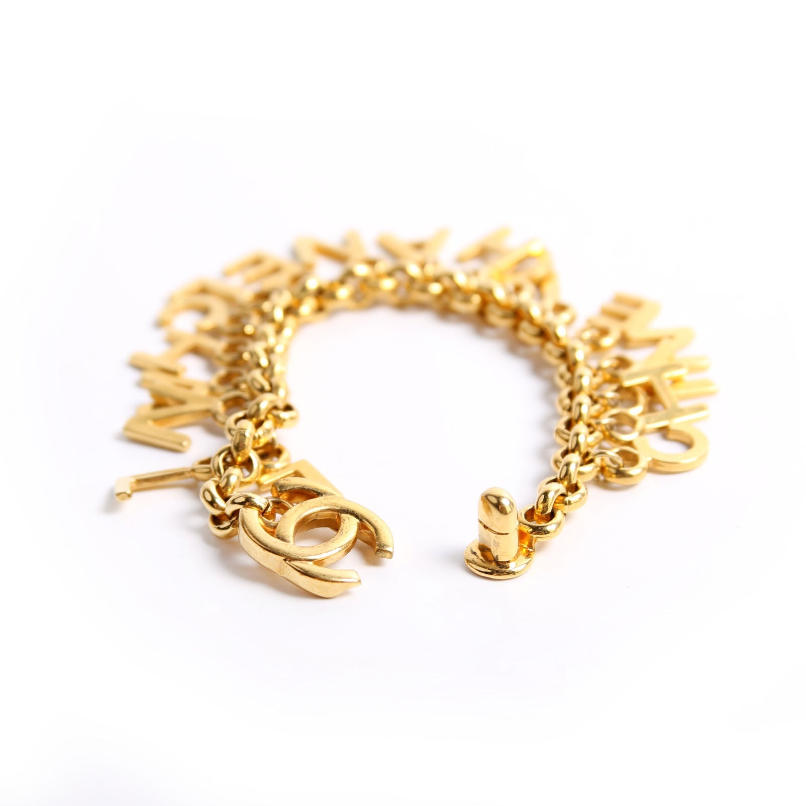 CC Turnlock Letter Charms Bracelet Gold