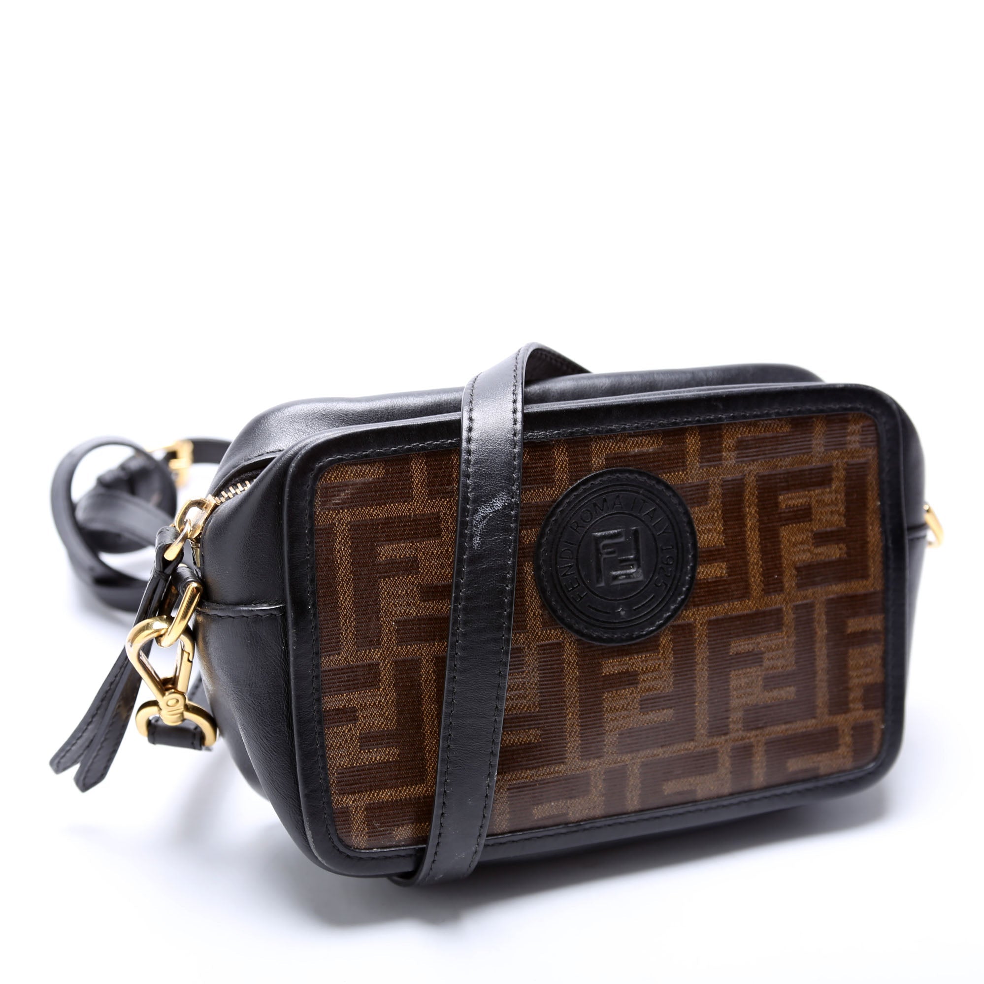 Fendi 8BS019 Zucca Coated Canvas Mini Camera Bag Brown
