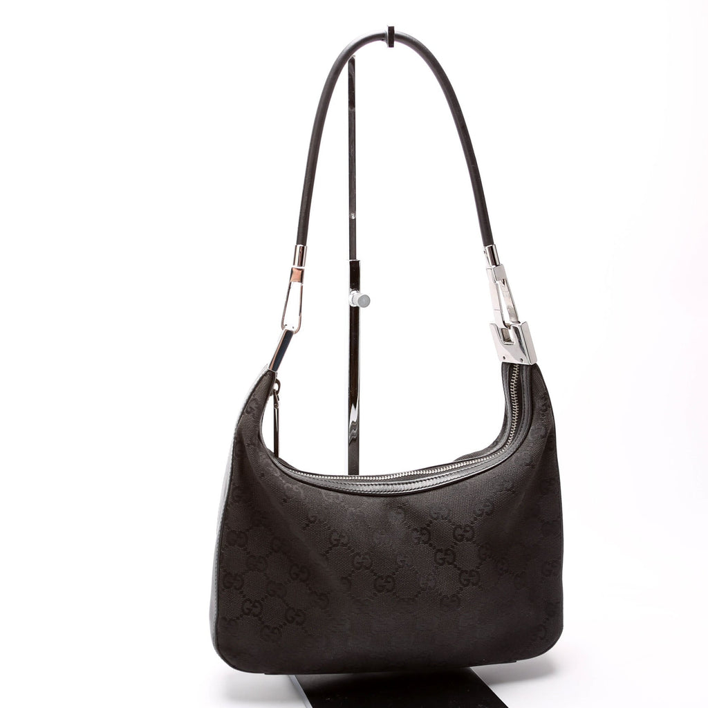 01233 GG Canvas Small Clasp Hobo Black